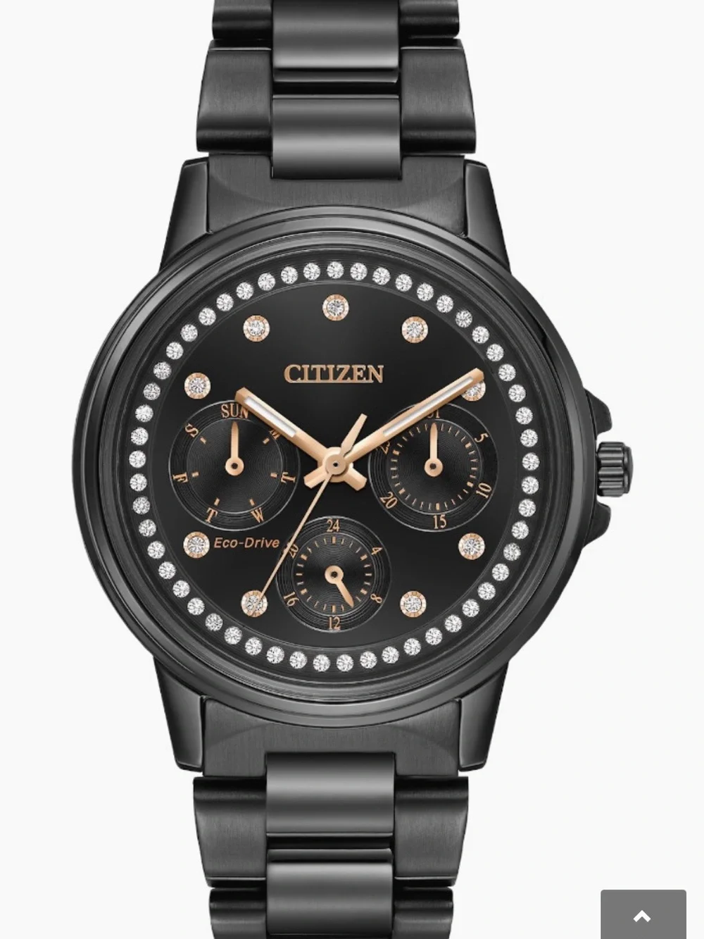 Citizen Black and Rose Gold Crystal Accent Eco-Drive Women's Watch